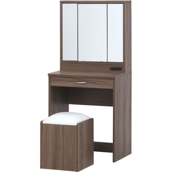 ドレッサー 三面鏡 スツール付き BR ブラウン 組立品 代引不可