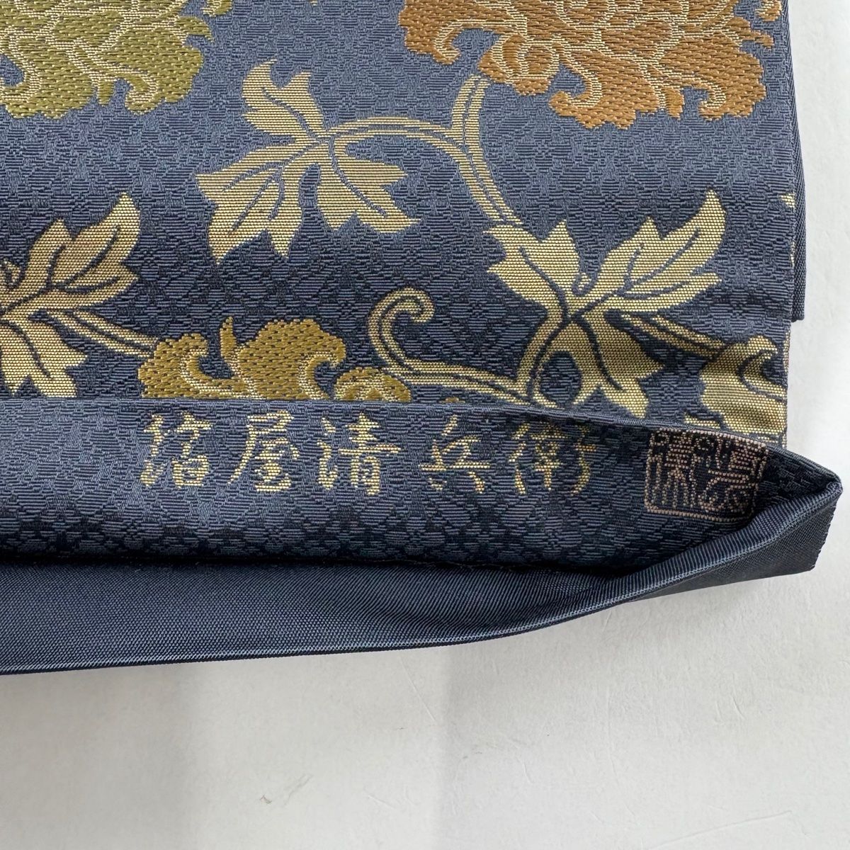 2025人気新作 袋帯 六通 青灰色 箔 花唐草 関西仕立て 落款 箔屋清兵衛 名品 着物・浴衣