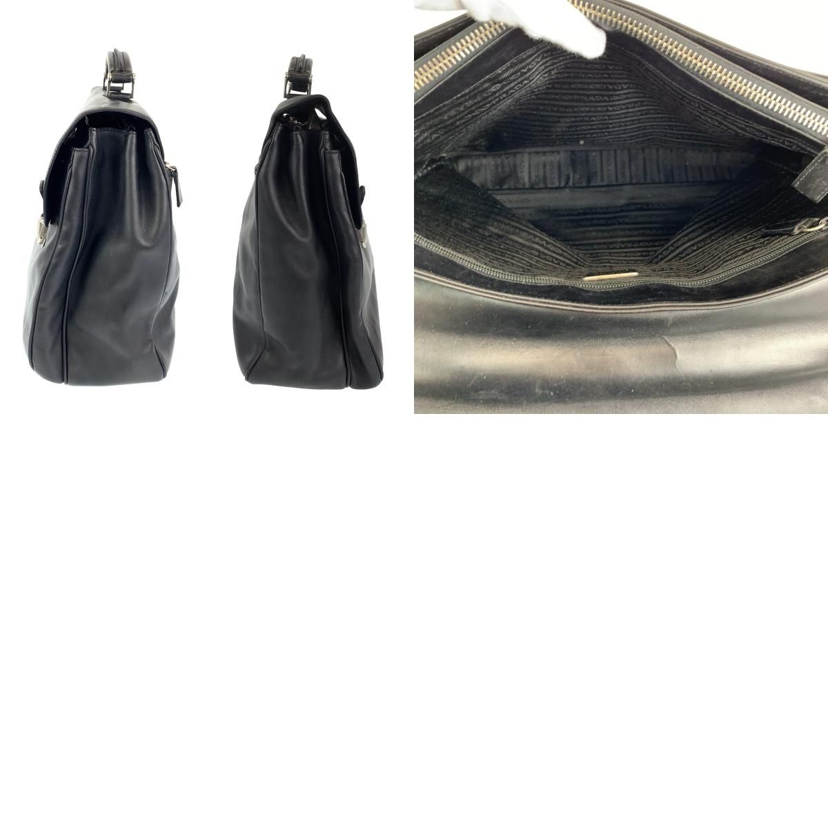 PRADA プラダ ブラック 黒 シルバー金具 レザー ビジネスバッグ