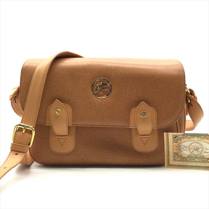 良品 HUNTING WORLD ハンティングワールド ロゴ金具 レザー ショルダー 