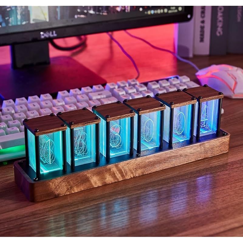 ClocTeck ニキシー管 時計 Wi-Fi同期 - 1600万色カスタマイズ レトロモダン木製デジタル時計 0