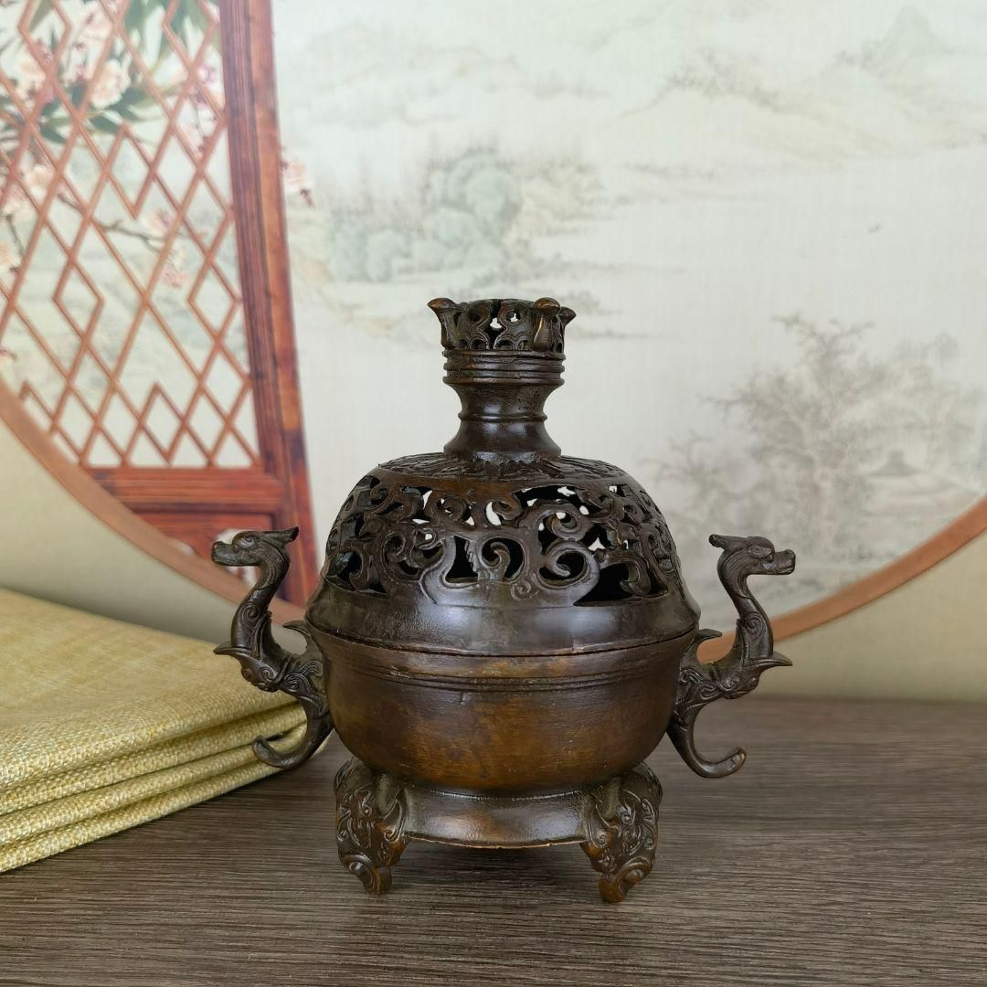 銅製 香炉 龍鳳香炉 茶室 書斎 薫香炉 工芸品 置物 銅製 香炉 龍鳳香炉 茶室 書斎 薫香炉 工芸品 置物 銅器 龍鳳薫