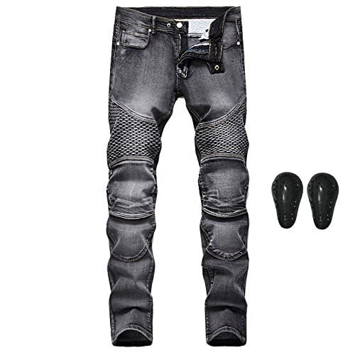 ブラック_36 [LOKIPONG] メンズバイク用パンツ デニムジーンズ 膝プロテクター付き メンズジーンズ ストレート ライダースパンツ ライディングパンツ バイクズボン スキニー ロングパンツ 春夏