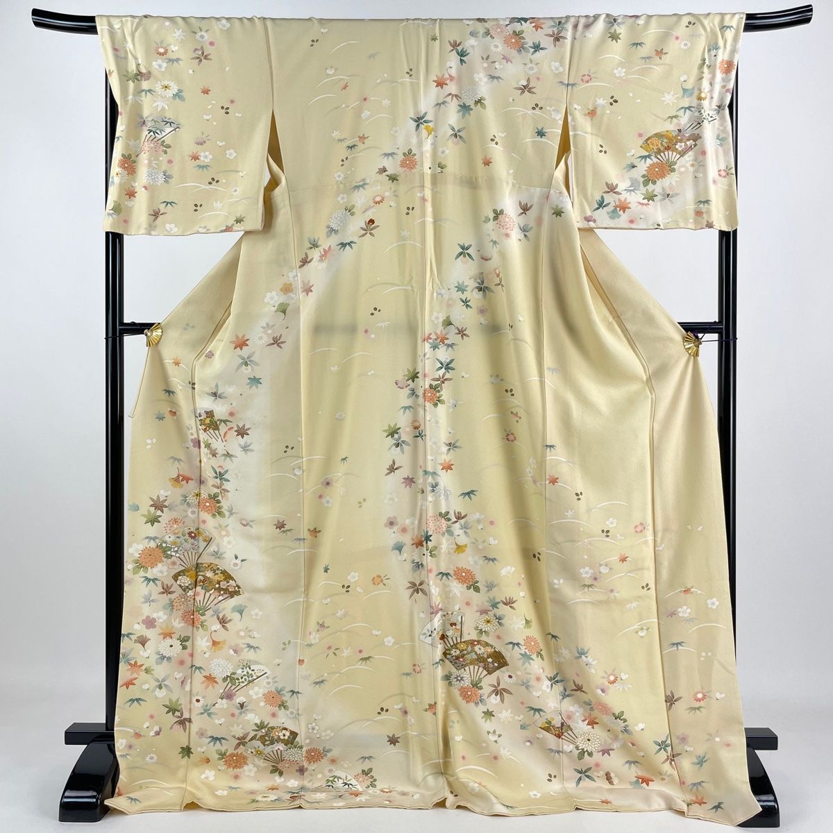 訪問着 身丈177.5cm 裄丈69cm L 袷 扇 草花 金彩 ぼかし ベージュ 正絹 秀品 【中古】 - メルカリ