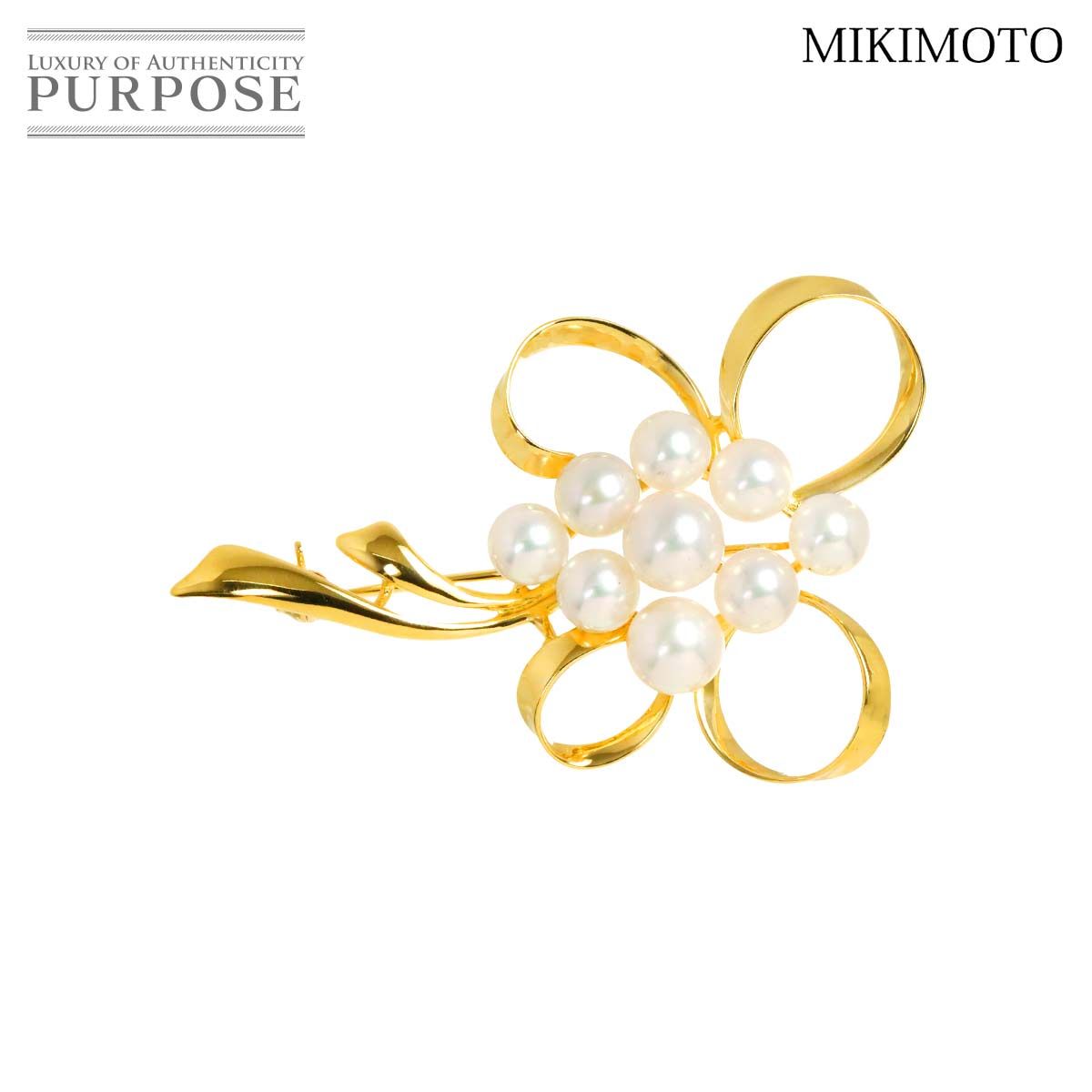 【極美品★磨き済】MIKIMOTO パールブローチ ブーケ 6珠 あこや真珠 ミキモト MIKIMOTO アコヤ真珠 6.6-5.0mm ブローチ K18 YG