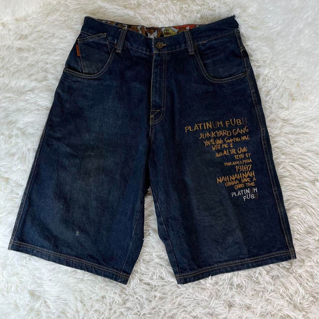 PLATINUM FUBU デニム ハーフパンツ 刺繍ロゴ 37980 PLATINUM FUBU プラチナムフブ シャイニーデニムショーツ ハーフ