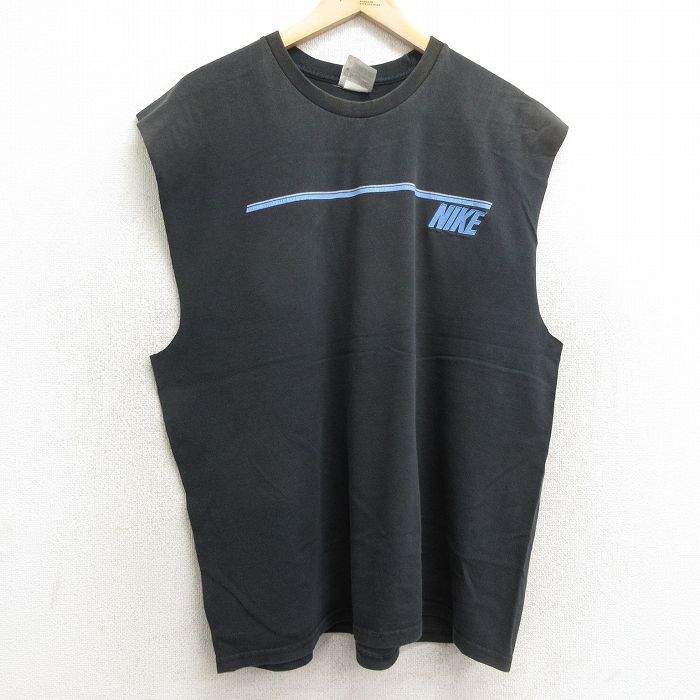 XL/古着 ナイキ NIKE ビンテージ ノースリーブ Tシャツ メンズ 00s ワンポイントロゴ 41 大きいサイズ コットン クルーネック 黒 ブラック 