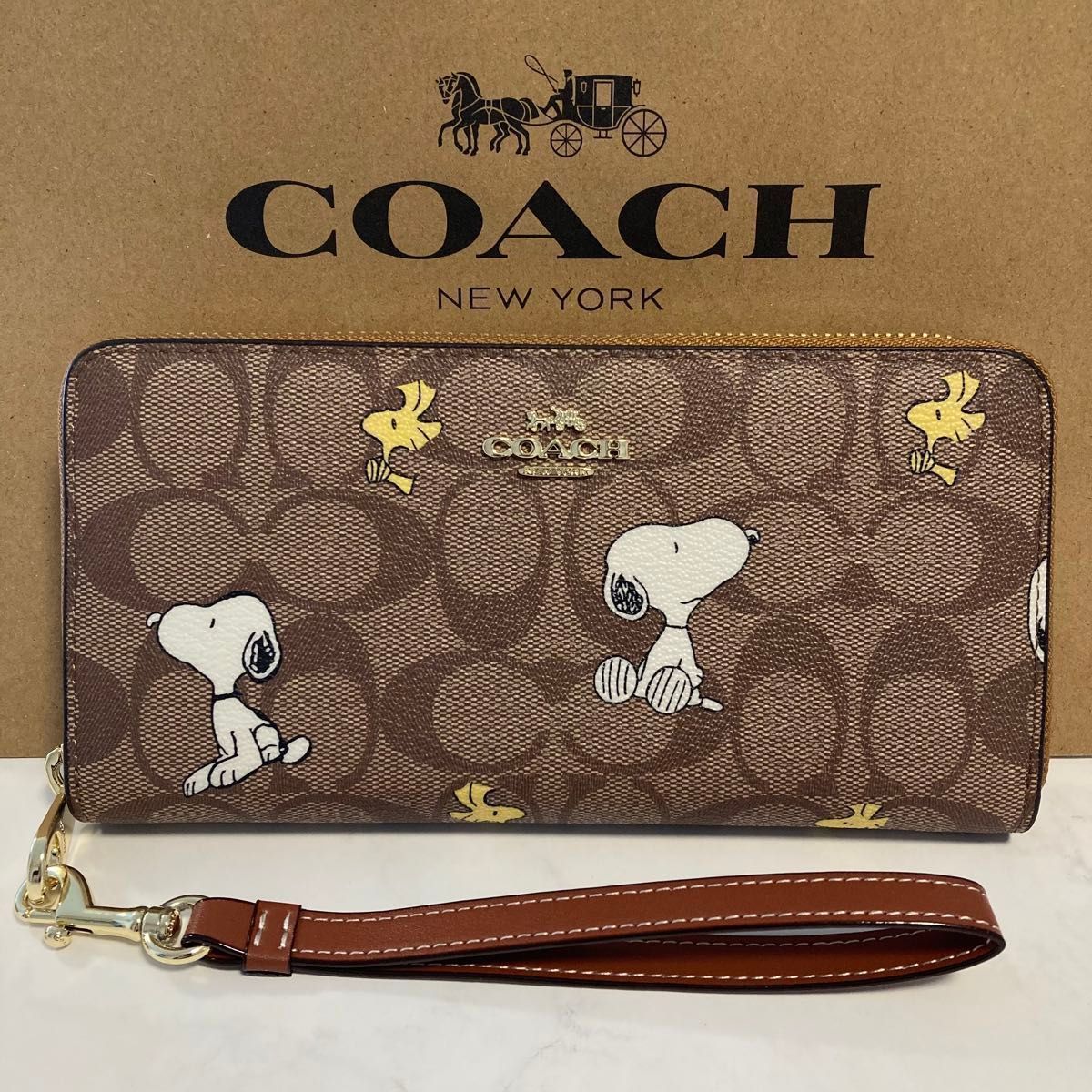 新品未使用 COACH コーチ 長財布 スヌーピー コラボ新作 シグネチャー カーキ ブラウン - メルカリ