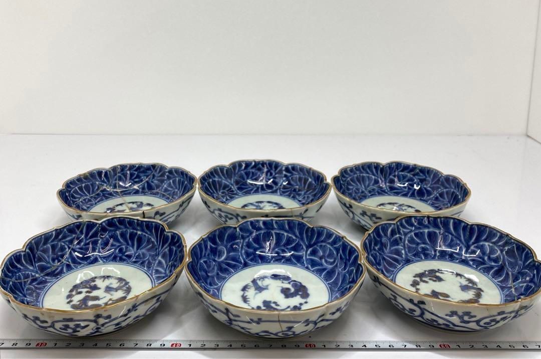 ☆江戸後期！古伊万里・伊万里 色絵/金襴手！兎/鳥 松/梅模様 皿 6