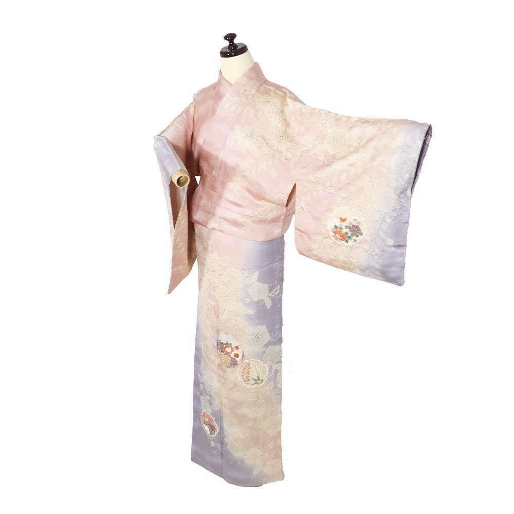 辻が花訪問着 袷 正絹 ピンク ベージュ 紫 暈し 絞り 辻が花 SMサイズ 