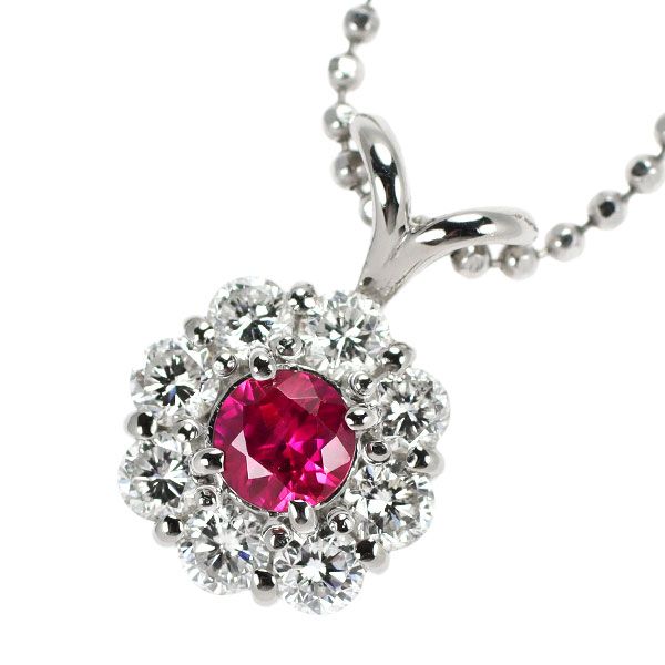 Pt900/ Pt850 ルビー ダイヤモンド ペンダントネックレス 0.31ct