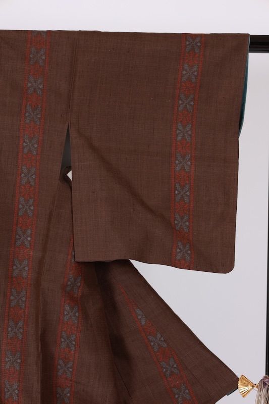 本結城 茶 藍 赤 100亀甲 幾何学模様 一本縞 T599 - メルカリ 