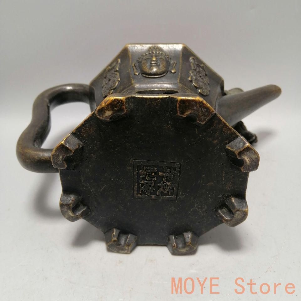 銅器 仏頭八角 徳利 急須 装飾品 現代工芸品美術品 置物zw0829