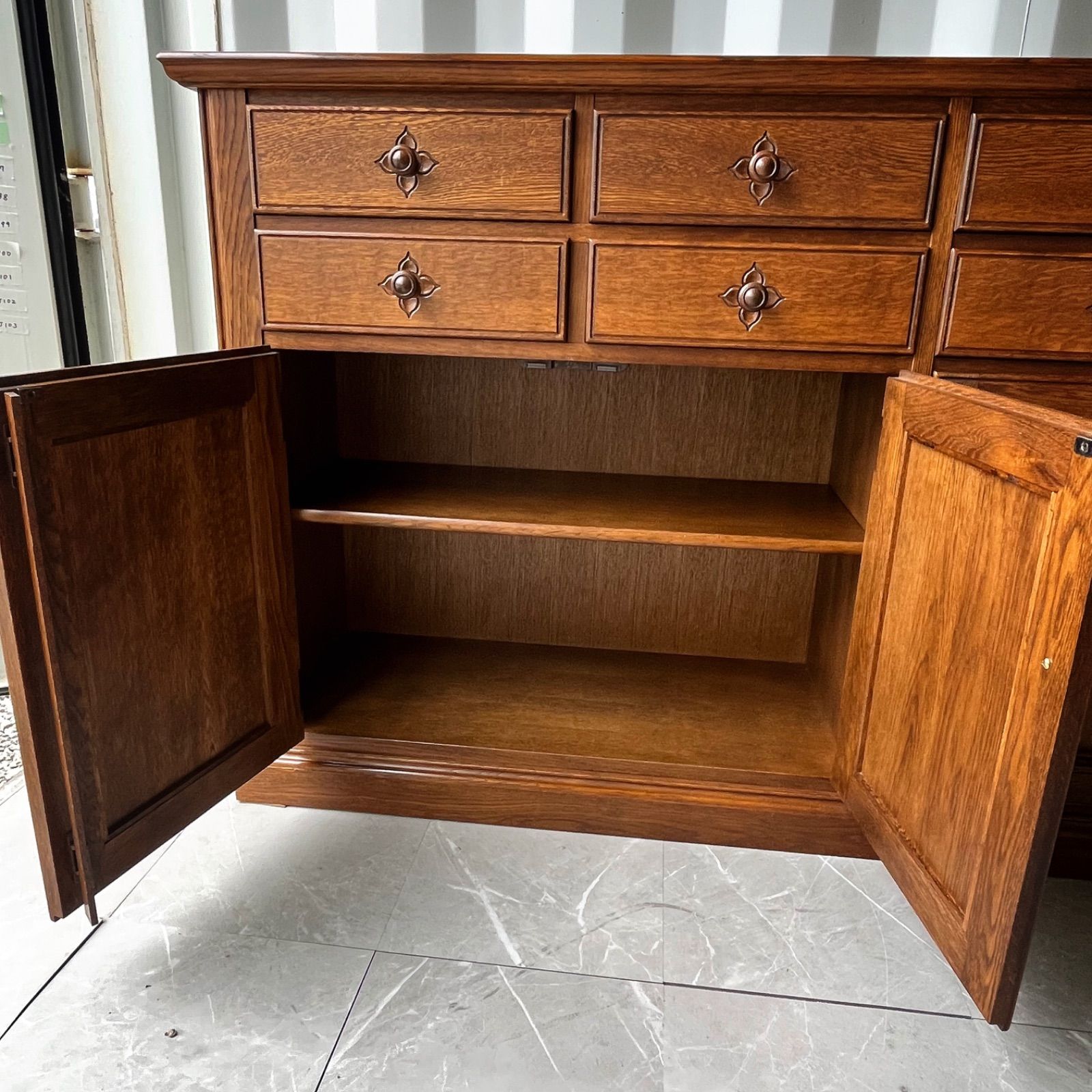 勇峰工芸 天然木おしゃれアンティーク調花柄サイドボード