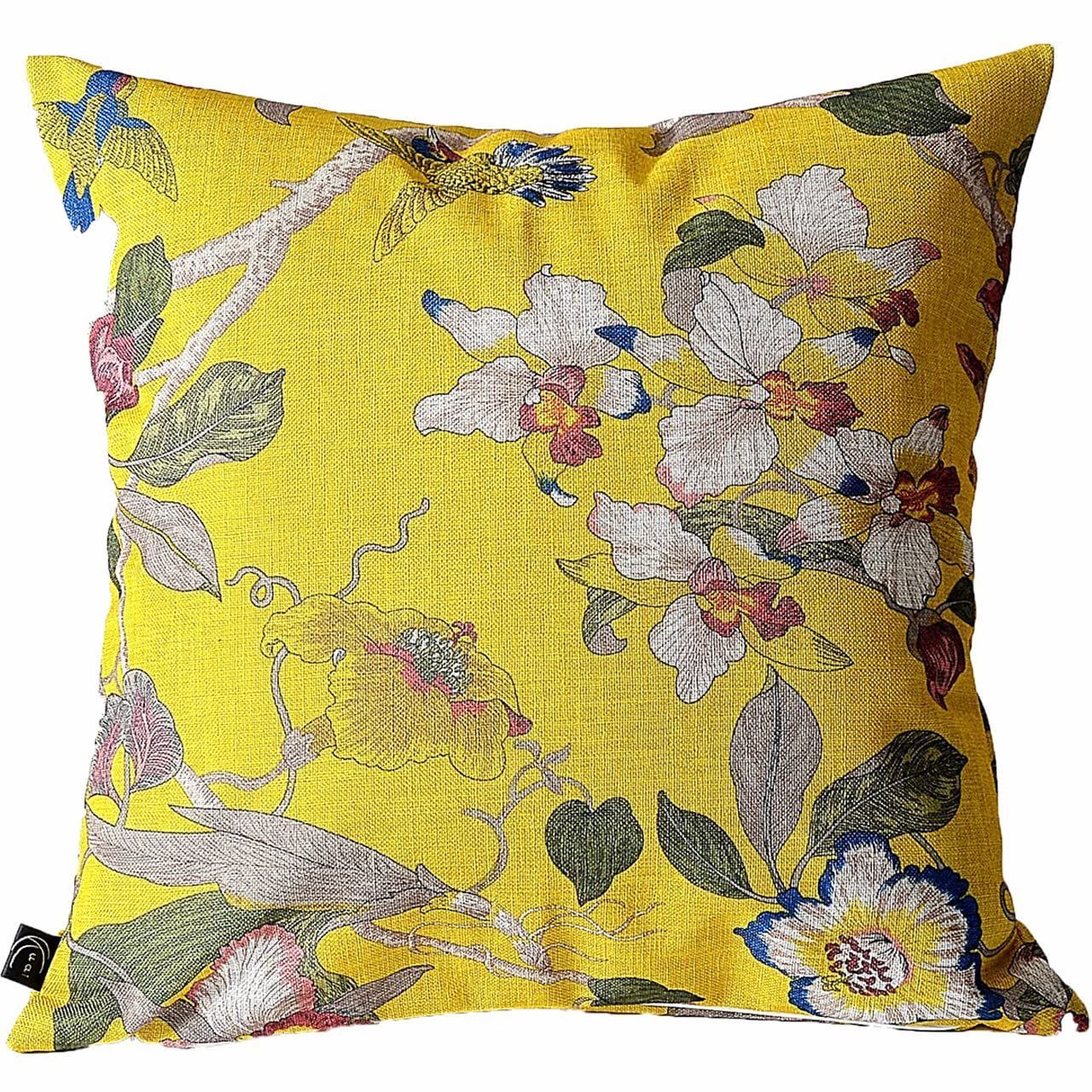 人気商品Kuai クッションカバー 45cm 60cm 30×50cm 花柄 オリエンタル アンティーク シノワズリ アジアン 北欧 インテリア ポリエステル (60×60cm イエロー)