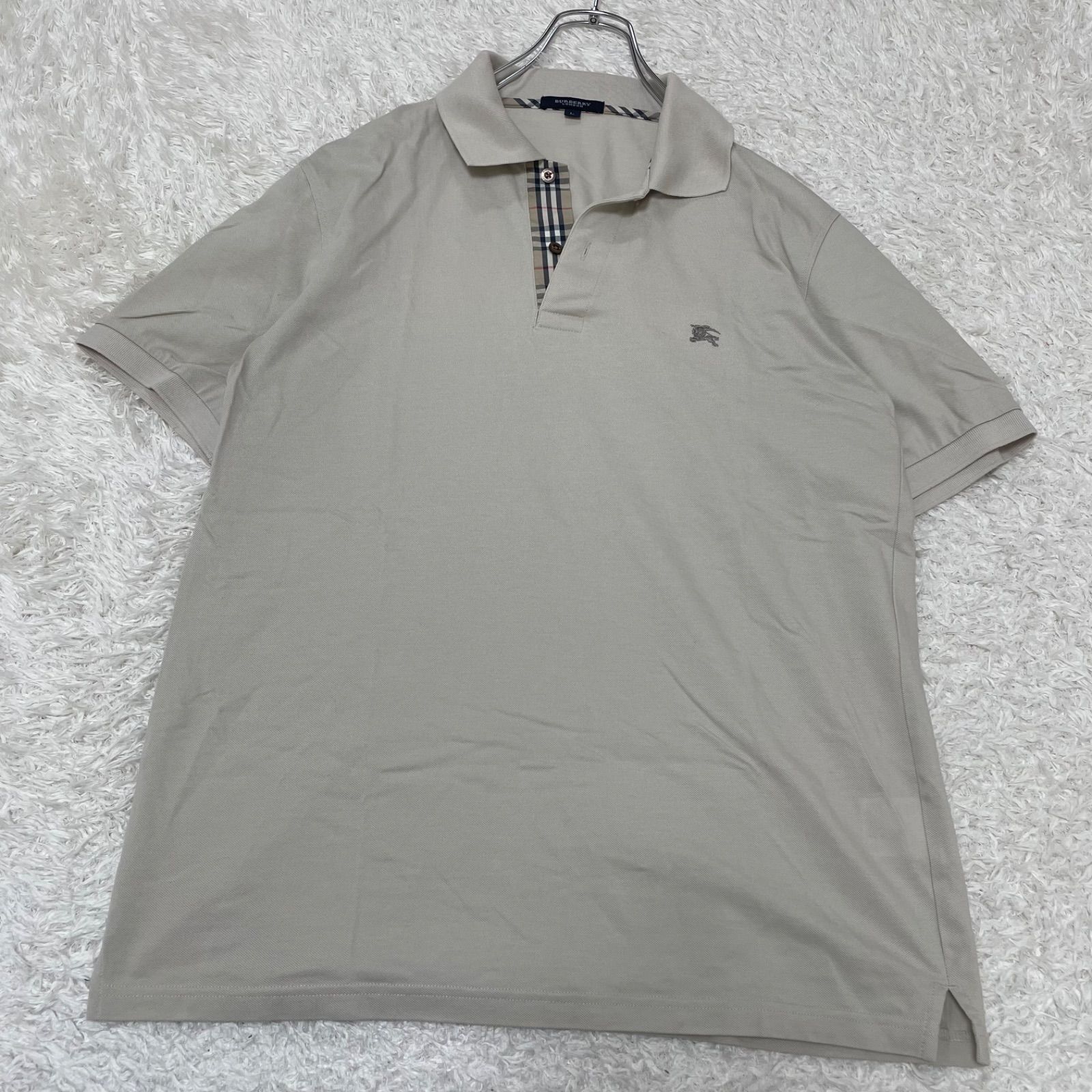 BURBERRY LONDON ベージュ ポロシャツ Mサイズ 希少☆BURBERRY LONDONホースロゴ刺繍ベージュポロシャツ中古美