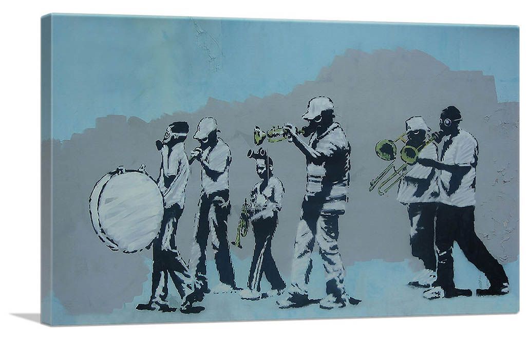 バンクシー アートパネル Mサイズ BANKSY Banksy「ガス ブラスバンド ミュージシャンズ/Gas Brass Band Musicians」キャンバスジークレ 発送目安15～20営業日