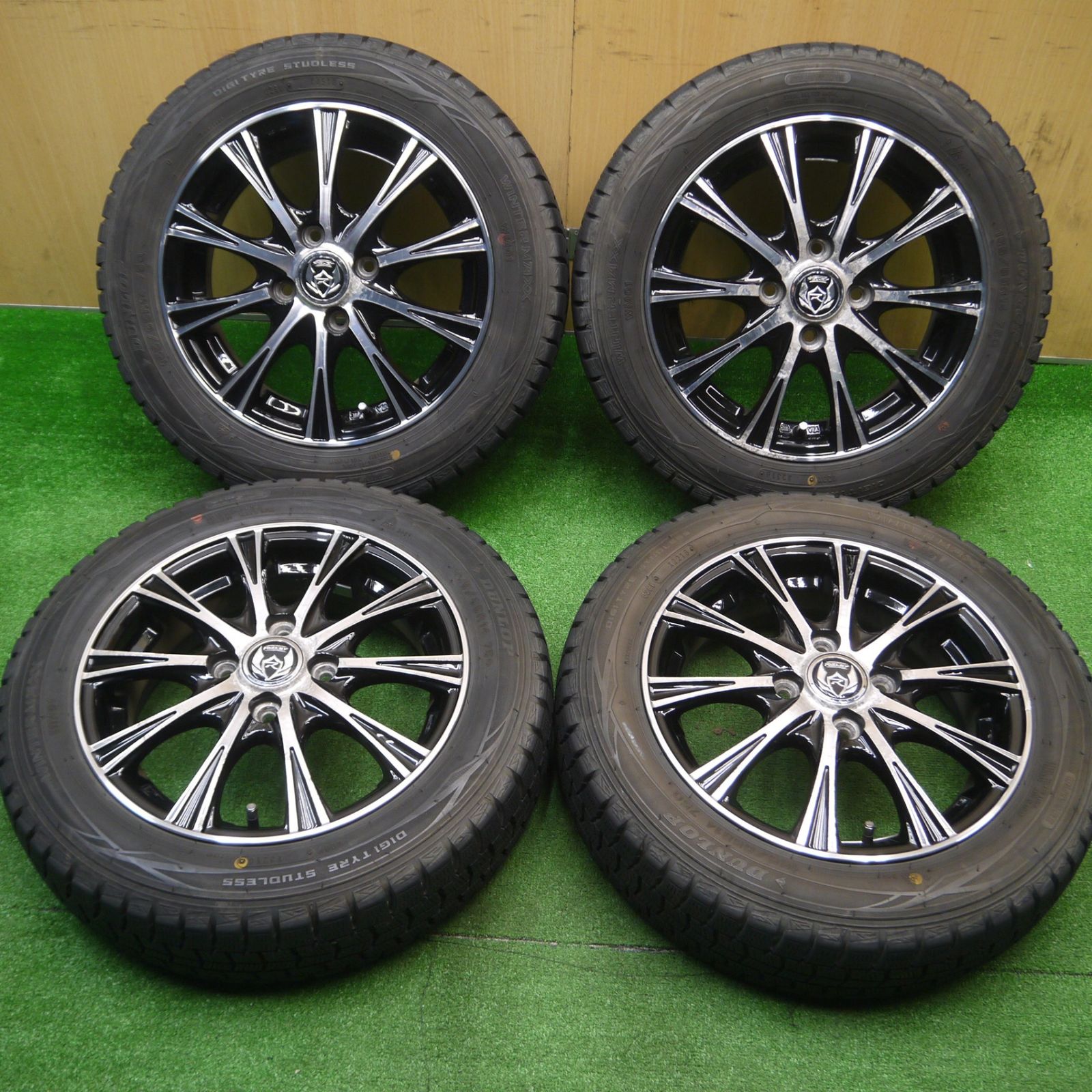 [送料無料] バリ溝！8.5分スタッドレス 155/65R14 ダンロップ ウインターマックス WM01 RiZLEY weds ライツレー PCD100/4H4101506Hス