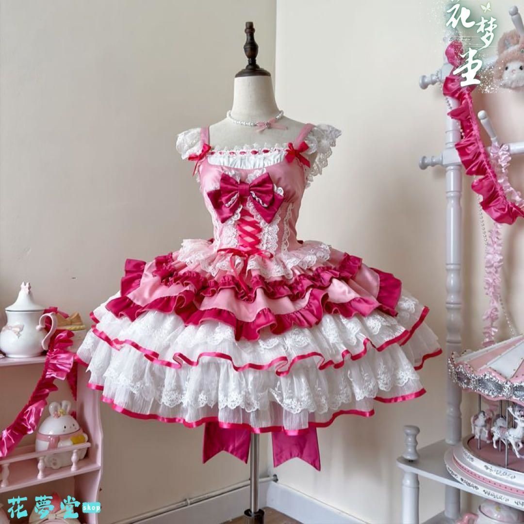 25年 ♥ロリータ 姫系 コスプレ 衣装 ネイビー ピンク メイド かわいい 撮影会 舞台 イベント 原野空間-53