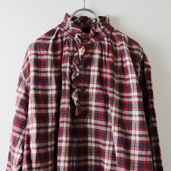 45r / フォーティファイブアール | インドネルのタックフリルブラウス | 2 | レッド系 | レディース 美品 45R フォーティーファイブアール インドネルのタックフリル