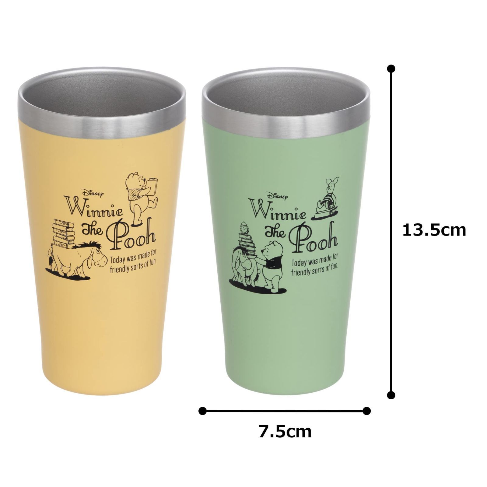 【数量限定】タンブラー 2個セット 箱入 ペア 保温 くまのプーさん 保冷 真空断熱 ディズニー サーモステンレス イエロー&グリーン maebata 51776