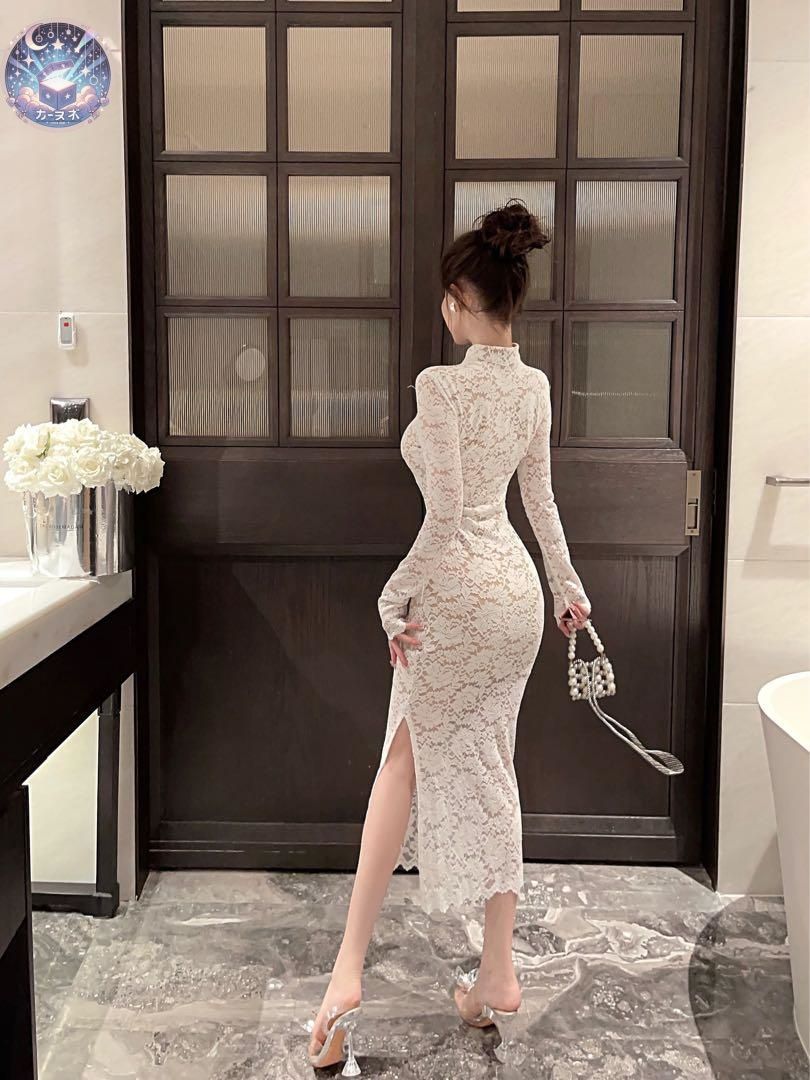 美しい総レースのロングワンピース　結婚式 パーティー セクシー 胸元カットライン 新品未使用 美しい総レースのロングワンピース 結婚式