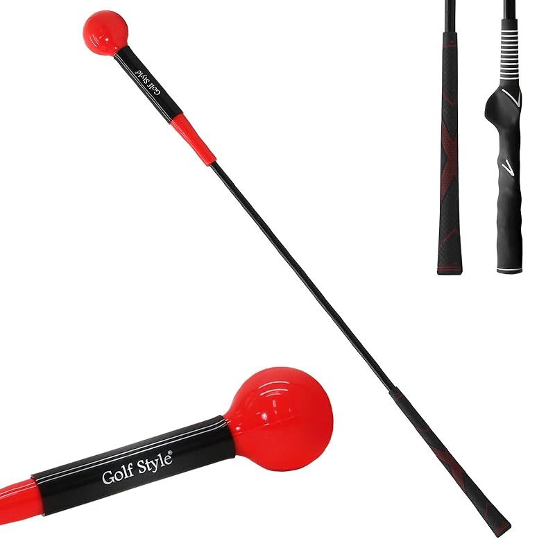 【新品】 GolfStyle ゴルフ練習器具 スイングトレーナー ゴルフ トレーニング器具 スイング練習 素振り ゴルフ練習用品 室内 屋外 素振り 飛距離 グリップ 単品 81cmサイズ (レッド/矯正グリップ