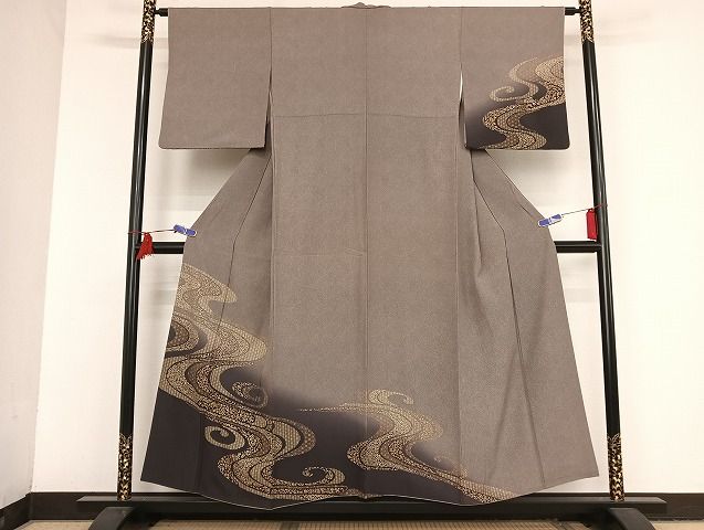 平和屋着物○印傳 訪問着 江戸小紋 流水花文 正絹 逸品 AAAT9447np