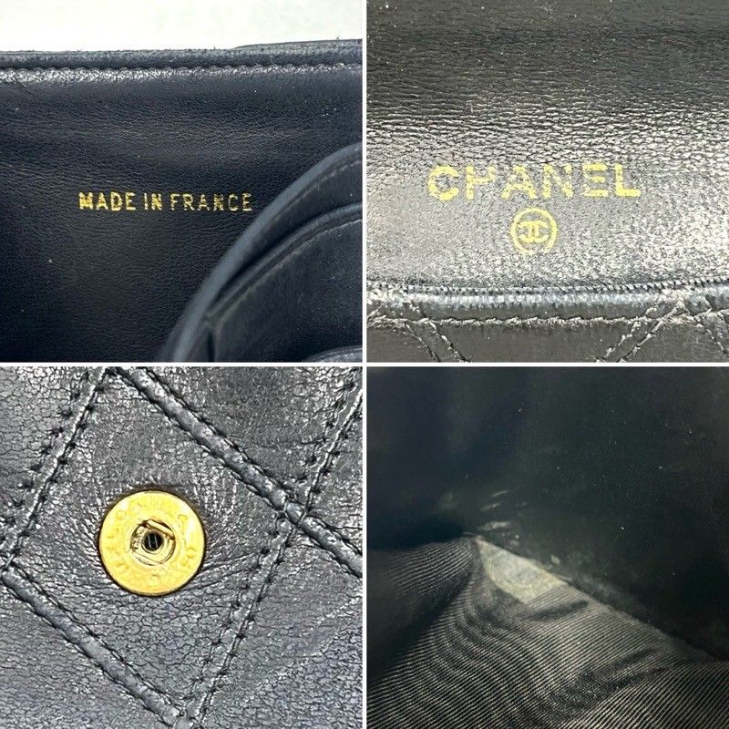 CHANEL シャネル ビコローレ Wホック ブラック ラムスキン 二