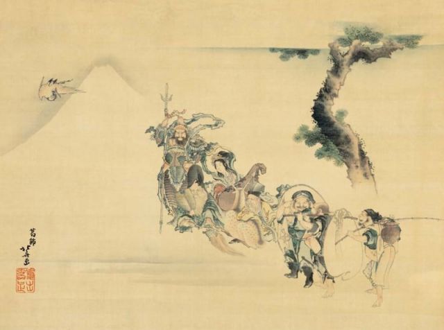 美術品・アンティーク・コレクション 種類1：f4 額絵 葛飾北斎 七福神 f8・f6・f4サイズ 日本の名画シリーズ Hokusai gk-a5-j2136（p115） （J2-136） （き） 日本画 インテリア