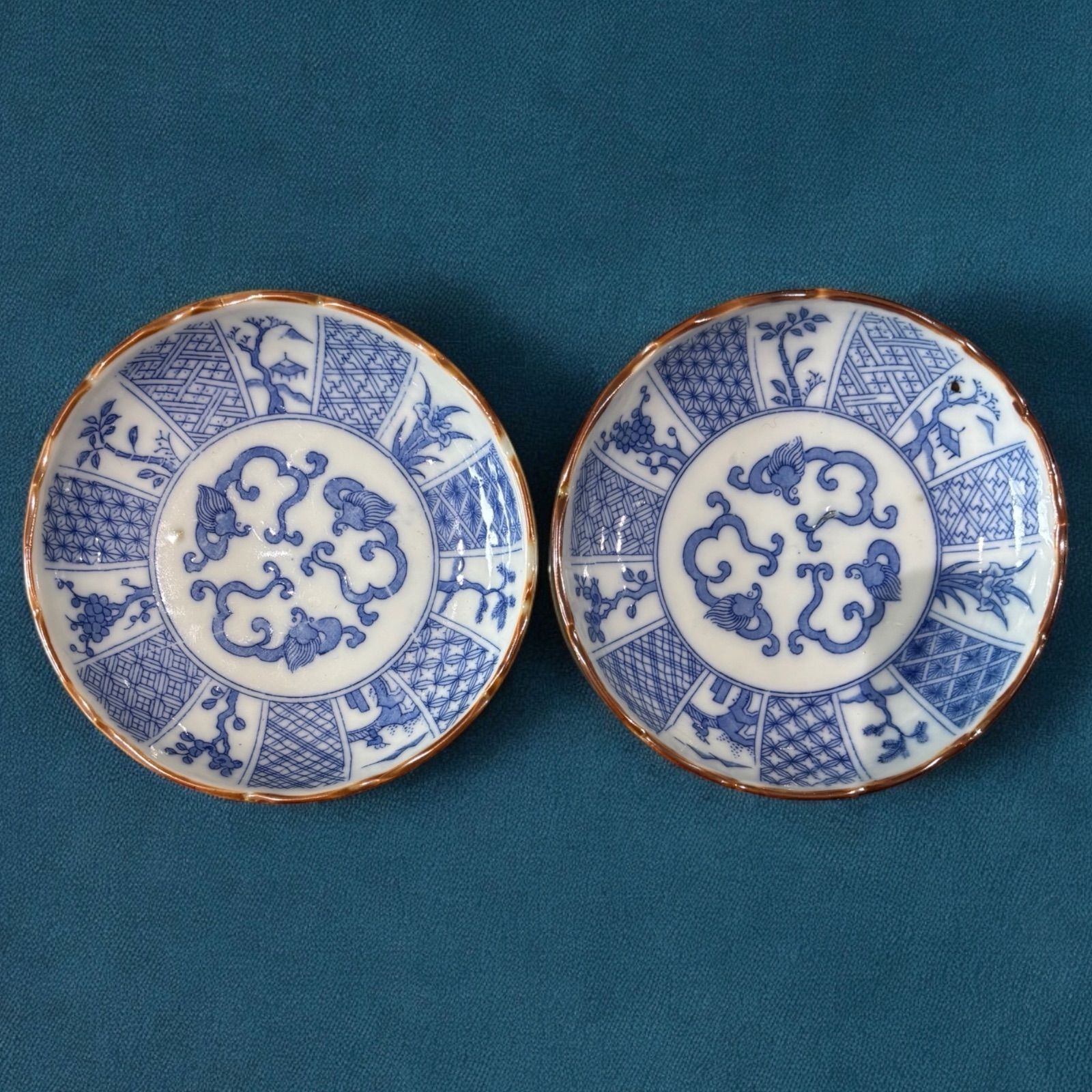 大きな花文様◇伊万里 印判五寸中皿 骨董品 antiques 器 丁寧な