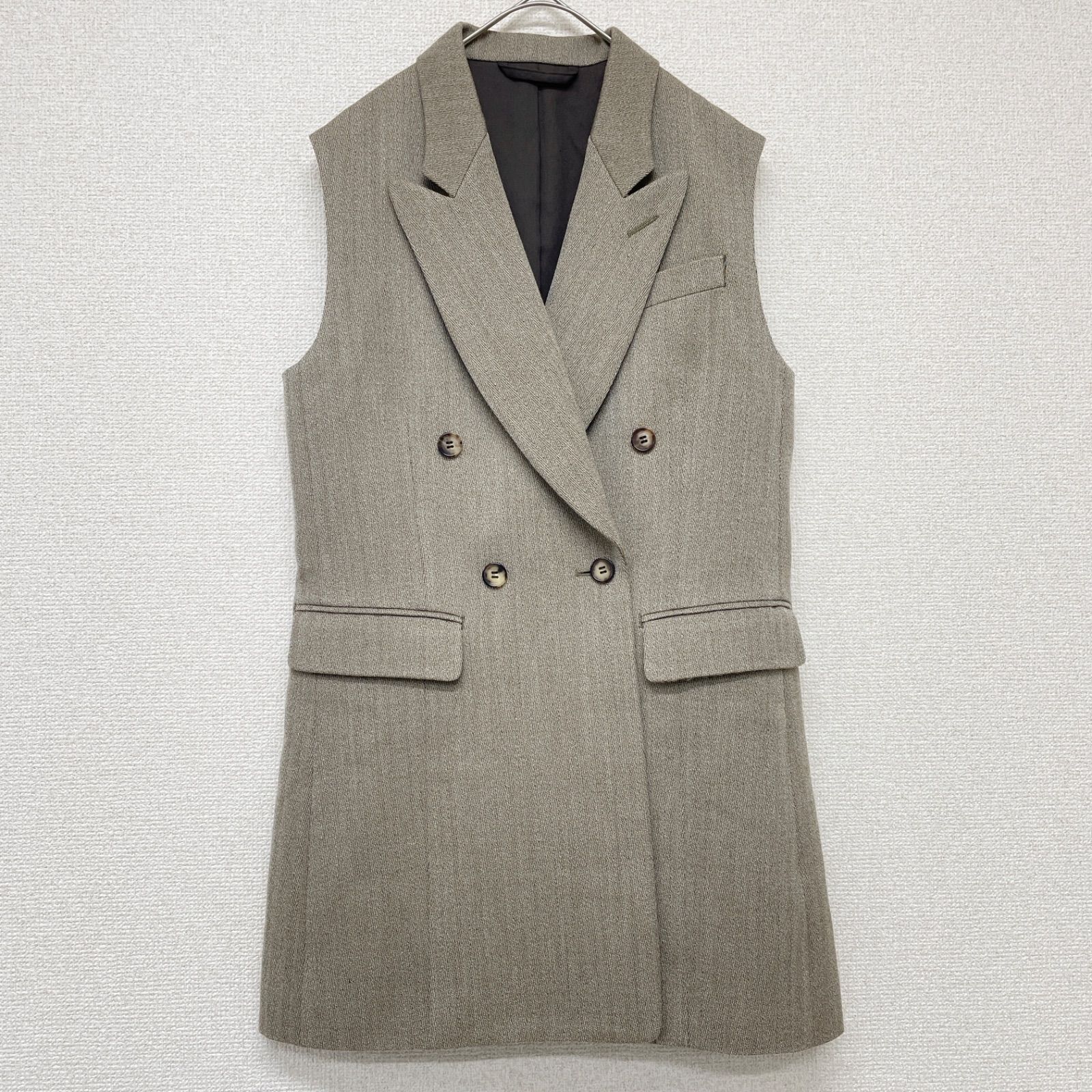 PHOTO COPIEU フォトコピュー ロングジレ ベスト ヘリンボーン柄 ダブル ウール 日本製 ベージュ 36