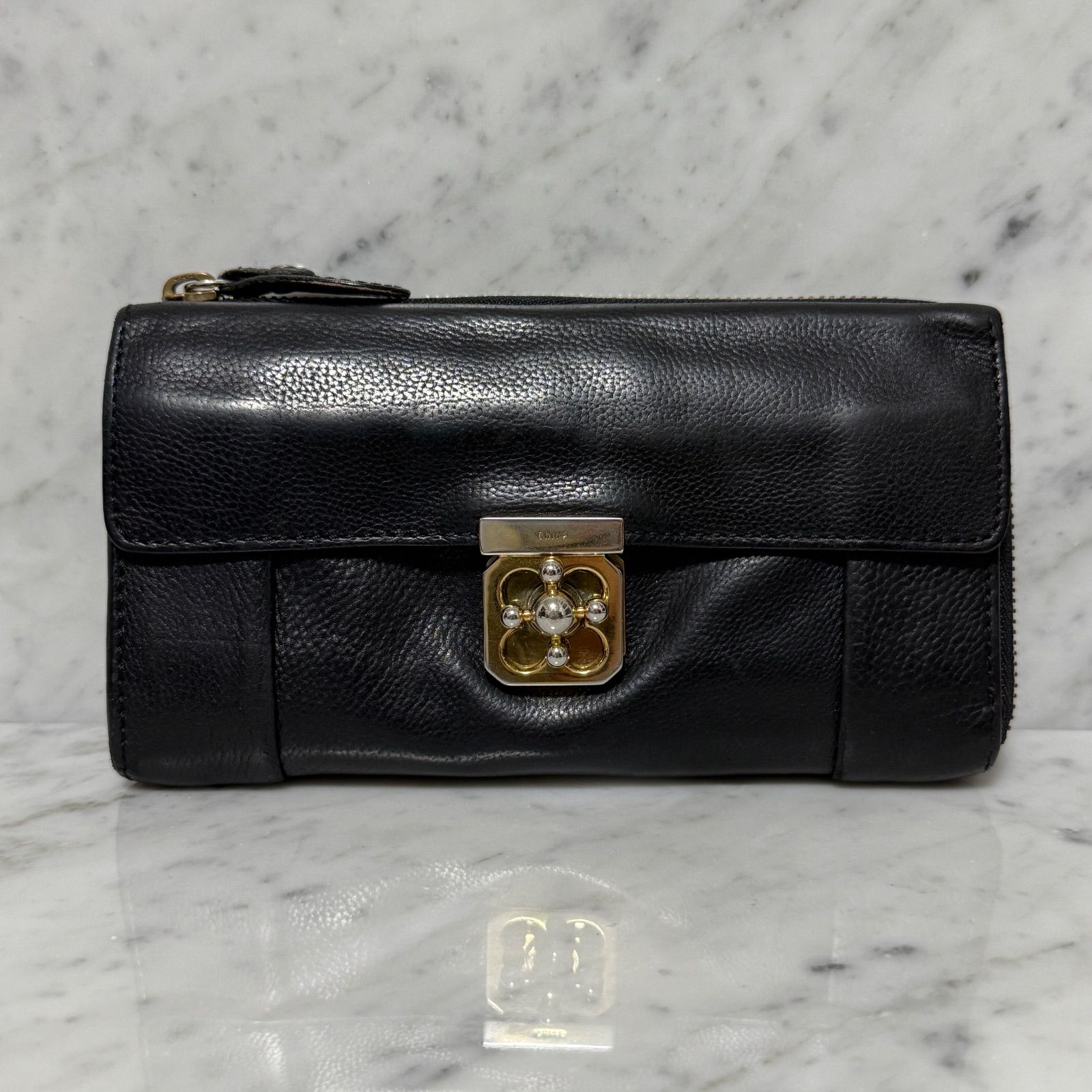 Chloe クロエ 長財布 ラウンドファスナー ジップ ターンロック 本革 