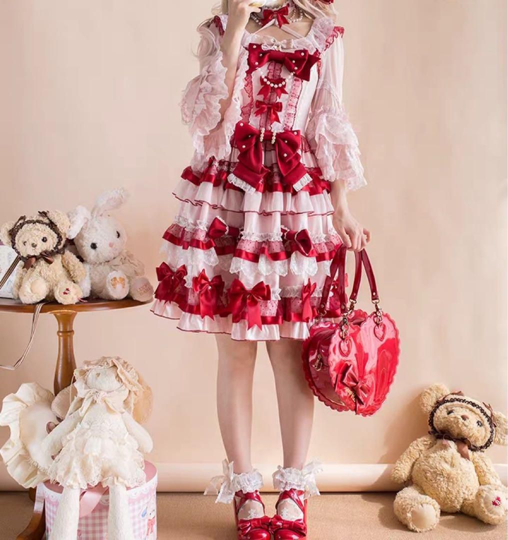 ロリータ?薔薇ボンネット✨赤 ロリータロマンス 薔薇の花園 スウィート