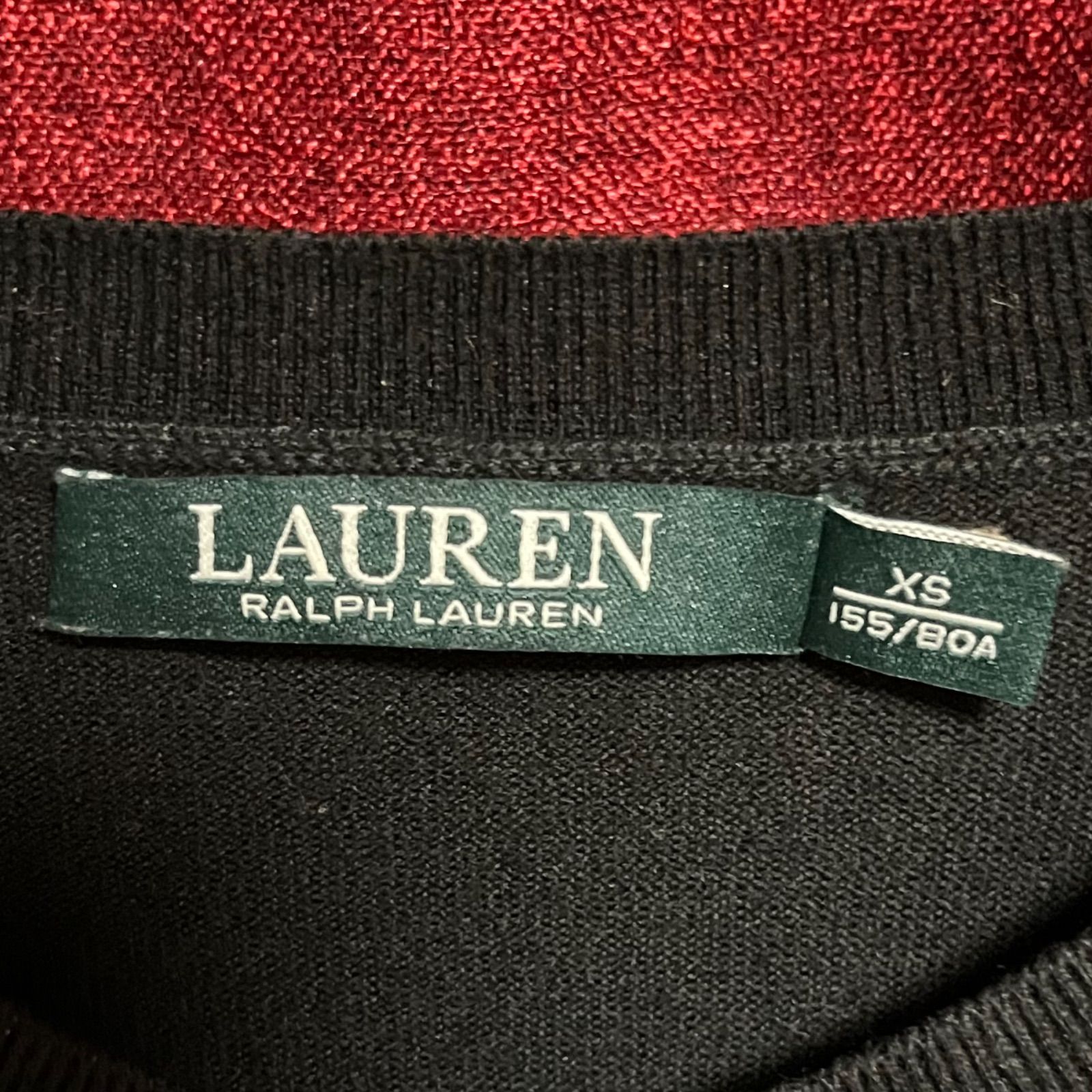 美品 RALPH LAUREN / ラルフローレン ニットカーディガン 無地 コットンレーヨン混紡 ブラック 黒 XS 小さいサイズ 155 春 秋 カジュアル 薄手