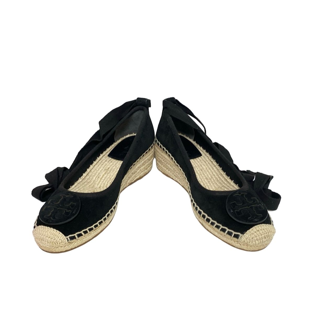 TORY BURCH トリーバーチ パンプス 7M レディース - 黒 バレエ|エスパドリーユ|ウェッジソール コットン