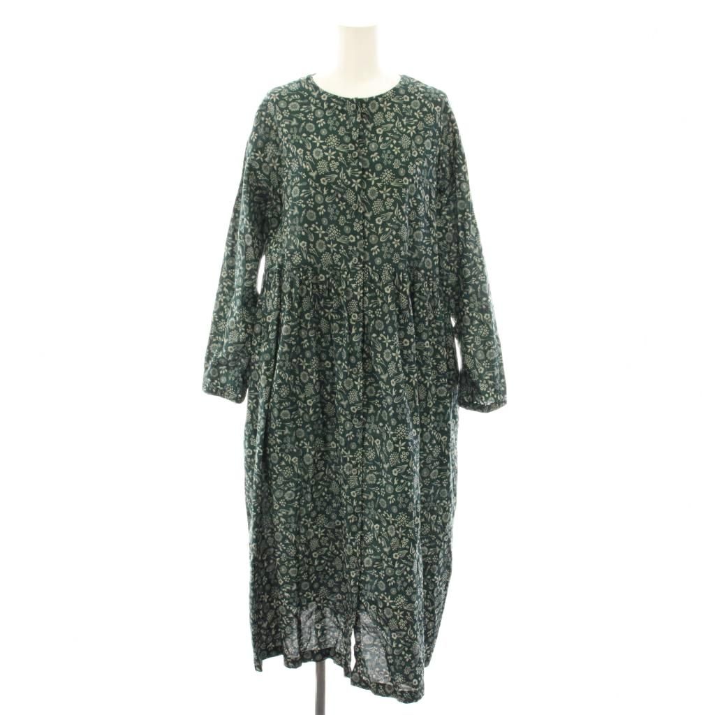 マーブルシュッド marble SUD 22AW アルペンフラワープリントワンピース ロング 長袖 総柄 花柄 緑 グリーン グレージュ 03CF068082 |YT
