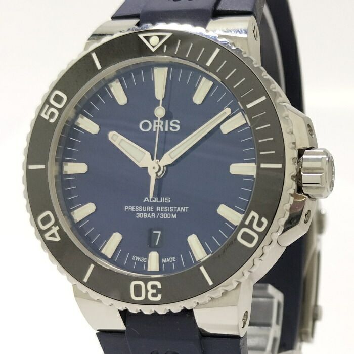 ORIS アクイス デイト メンズ 腕時計 SS ラバー 自動巻 ネイビー文字盤 01 733 7730 4135