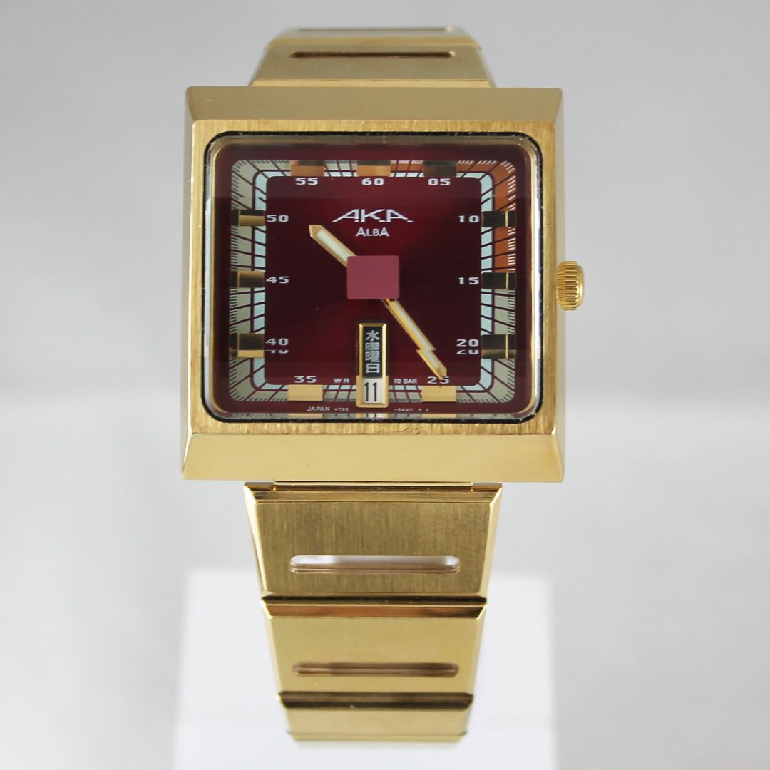中古 】 SEIKO ALBA AKA AMBX003 腕時計 スクエアウォッチ 赤 文字盤