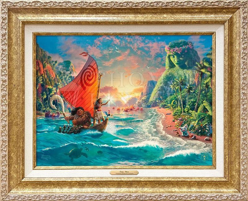 ディズニー/トーマス キンケード「モアナと伝説の海」作品証明書 展示用フック付キャンバスジークレ 発送目安15～20営業日