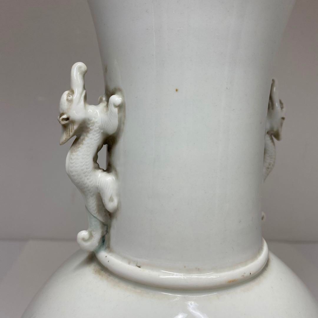 中国清時代 徳化窯双龍耳花瓶 高さ24.5㎝ 東Y6-
