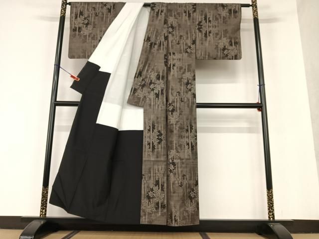 平和屋着物○本場大島紬 泥染め 9マルキ 草木文 正絹 逸品 AAAU8436zg