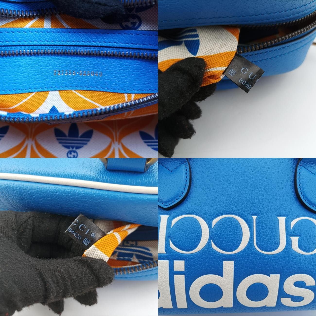 グッチGucciアディダスコラボ ミニ ダッフルブルー×ホワイトレザー727558B039284426 DECORATOM_COM_BR