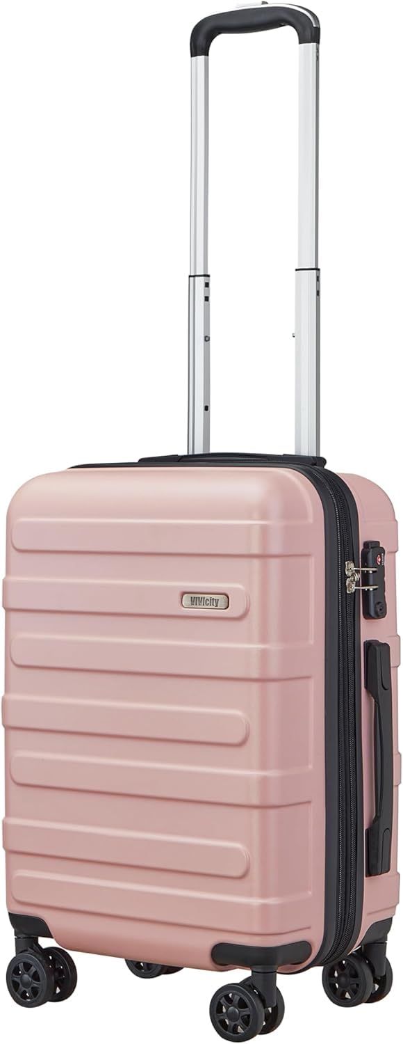[VIVICITY]スーツケース キャリーケース 機内持ち込み 拡張機能付き キャリーバッグ 軽量 耐衝撃 大型 静音 360度回転 ダブルキャスター TSAローク ファスナータイプ 旅行 出張 入院（Sサイズ、1泊2日、機内持込、 ピンク）