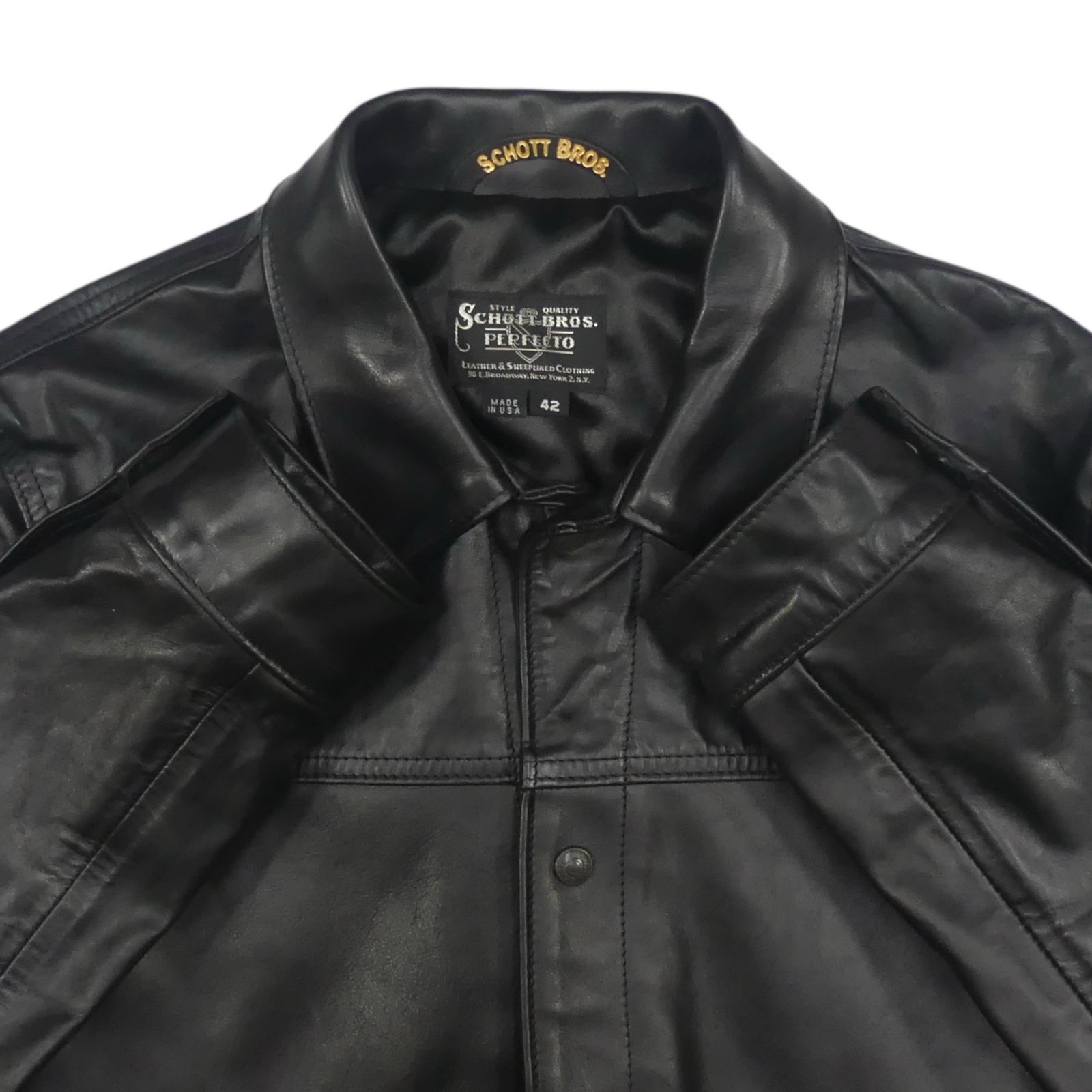 アメリカ製 Schott ショット ジャケット 42 黒 120US メンズ XL 本革 G 
