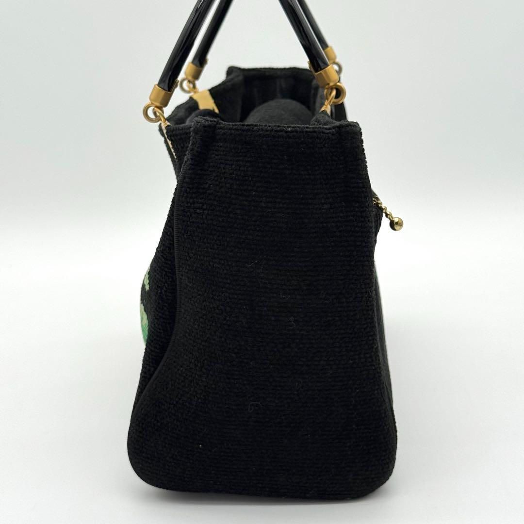 【美品】FEILER フラワーモチーフ ハンドバッグ フォーマル ブラック 美品】FEILER フラワーモチーフ ハンドバッグ フォーマル