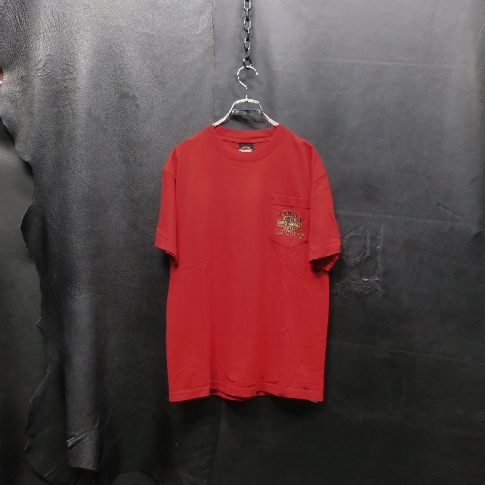HARLEY DAVIDSON 胸ポケTシャツ Mサイズ 赤 両面プリント ハーレー
