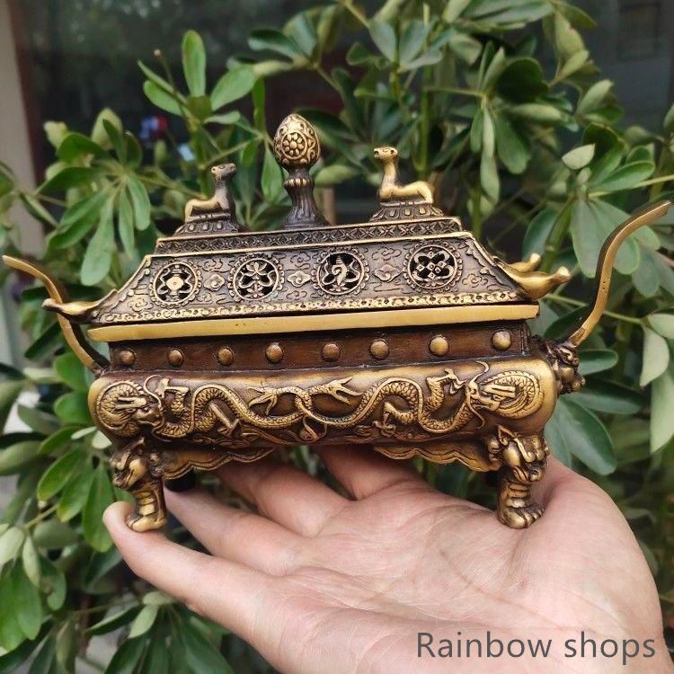 銅 細工 双羊争輝香炉 蔵炉 香道具装飾品 工芸品 置物 新品未使用】銅 細工 双羊争輝香炉 蔵炉 香道具装飾品 工芸品