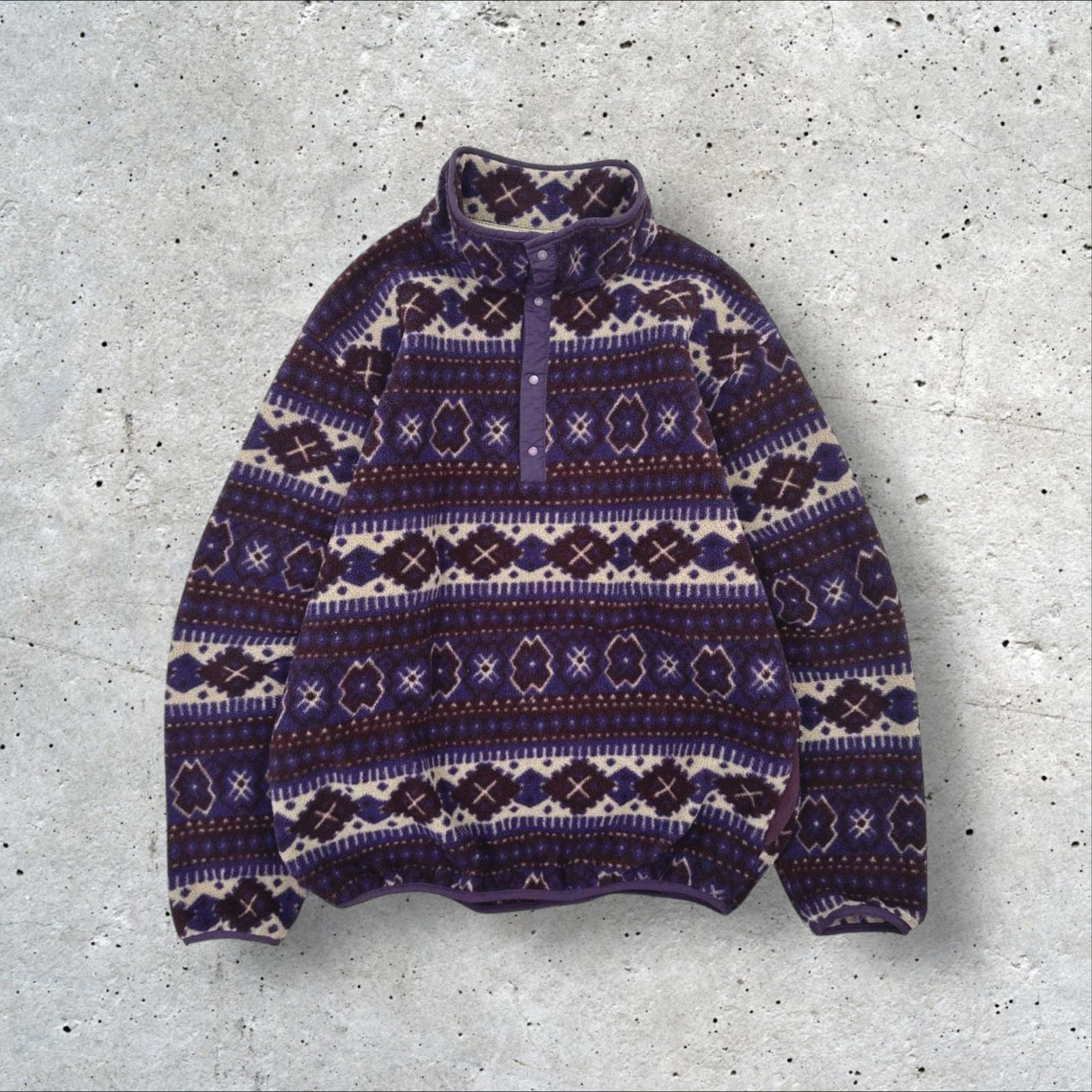 70s 80s ヴィンテージ L.L.Bean ノルディック 風 総柄 スナップT プル 