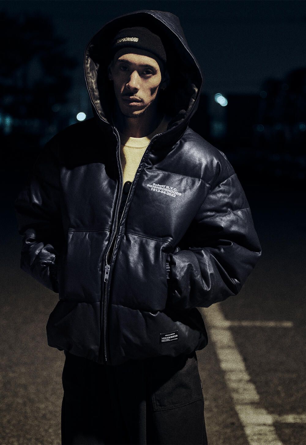 23AW Schott × NEIGHBORHOOD ショット ネイバーフッド LEATHER HOODED JACKET レザー ダウンジャケット